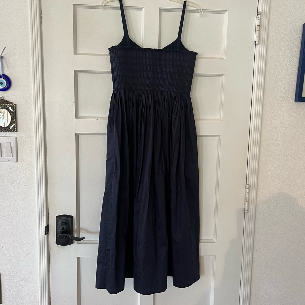 La Ligne Navy Smocked Bodice Midi Dress